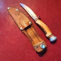 Ancien Petit couteau Solingen &eacute;tui cuir, style puukko