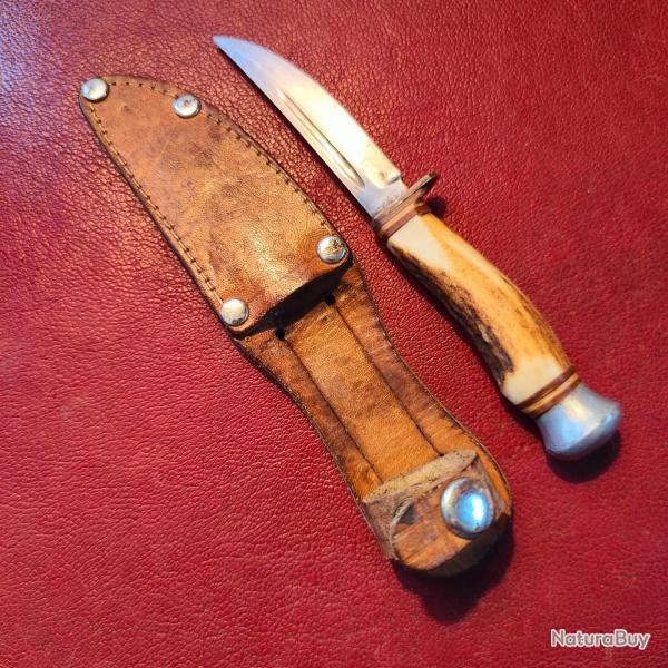 Ancien Petit couteau Solingen �tui cuir, style puukko