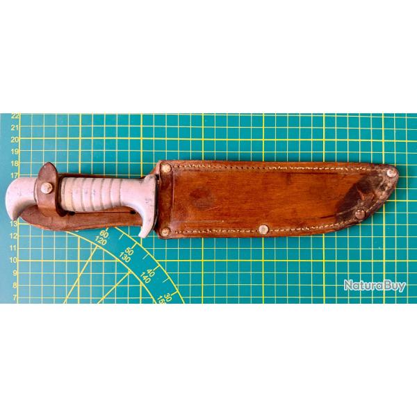 Couteau de chasse vintage inox avec fourreau cuir - Style Bowie / Outdoor