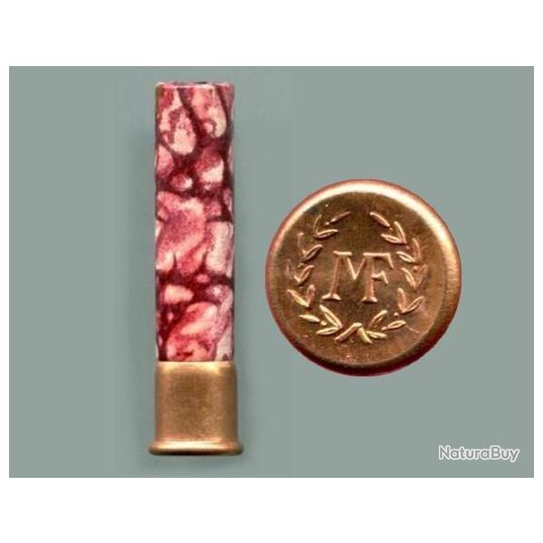 9 mm Flobert Manufrance - carton marbr�e rose/rouge - beau marquage MF couronne de lauriers