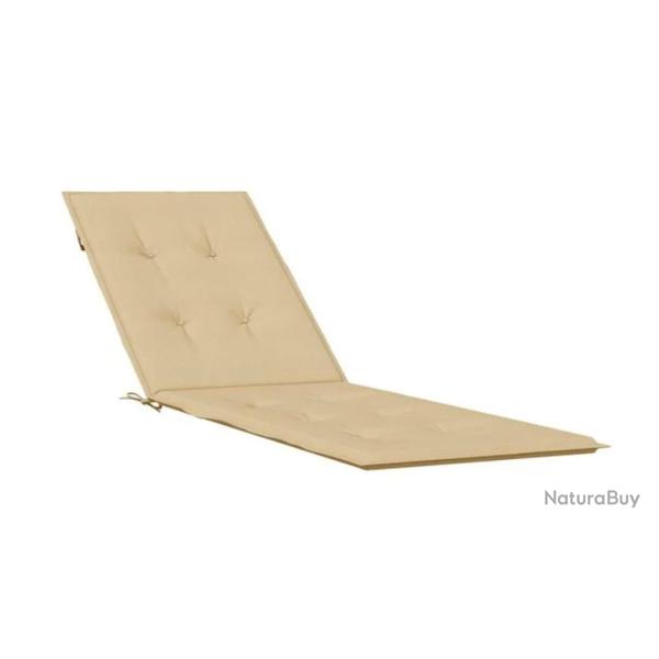 Coussin chaise longue tissu beige 180x50x4 cm confortable anti glissement