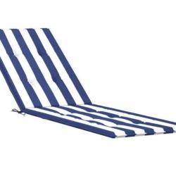 Coussin chaise longue tissu oxford rayures bleues blanches 180x50x4 cm imperm&eacute;able
