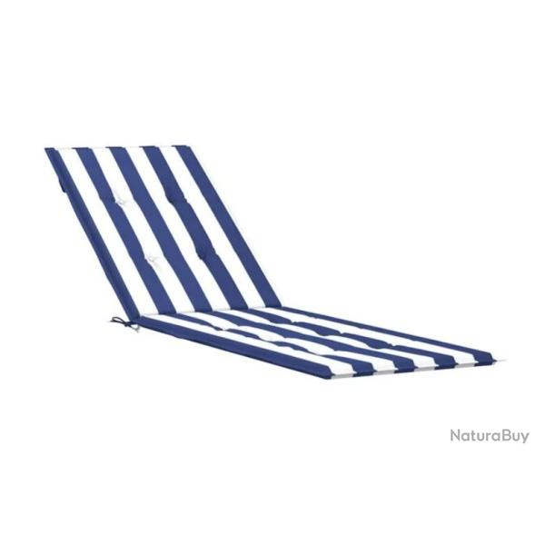 Coussin chaise longue tissu oxford rayures bleues blanches 180x50x4 cm imperm�able