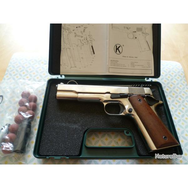PISTOLET D'ALARME SEMI-AUTOMATIQUE KIMAR 1911 CHROME, CALIBRE 9 MM, COMME NEUF