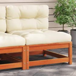 Canap&eacute; jardin sans accoudoirs coussins cire marron massif pin
