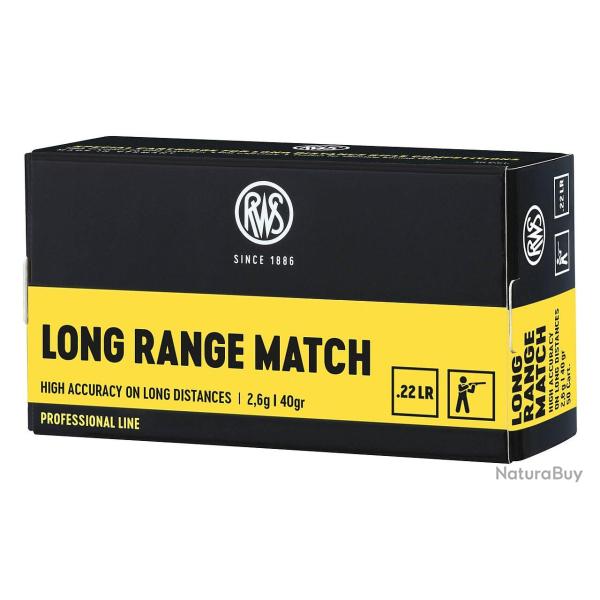 BOITE DE 50 CARTOUCHES RWS LONG RANGE MATCH CAL.22LR 40GR - SPECIAL TIR LONGUE DISTANCE