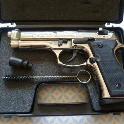 PISTOLET D'ALARME SEMI-AUTOMATIQUE BRUNI 92 NICKEL&Eacute;, CALIBRE 9 MM PAK, COMME NEUF