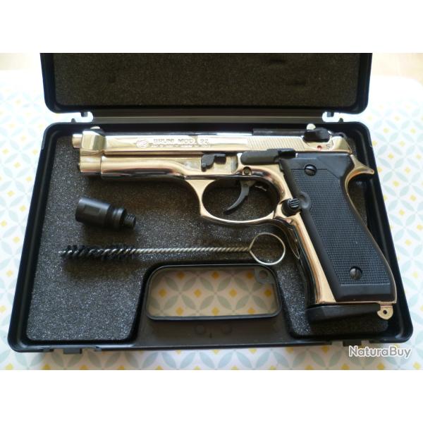 PISTOLET D'ALARME SEMI-AUTOMATIQUE BRUNI 92 NICKEL�, CALIBRE 9 MM PAK, COMME NEUF