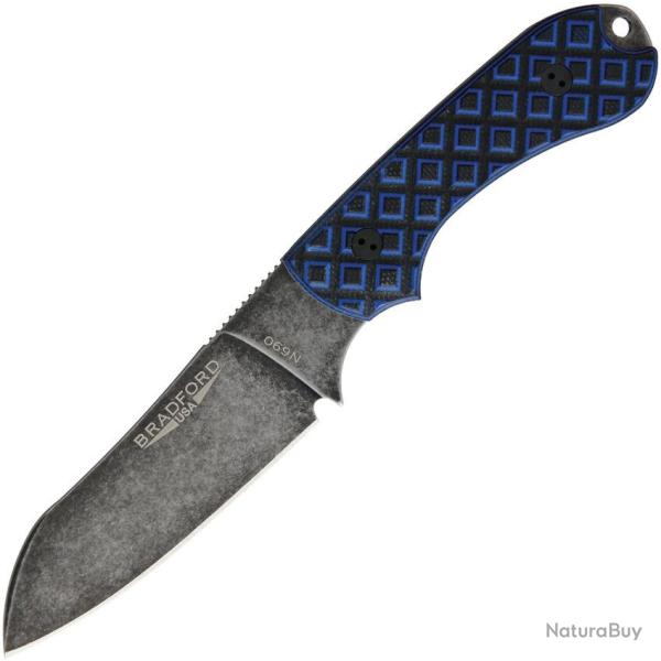 Couteau Bradford Knives Guardian 3 Sheepsfoot Lame Acier N690 Manche G10 Noir Bleu USA BRAD3SF013N