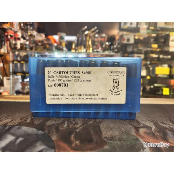 20 balles 8x60S Nolasco 196 gr 12,7g
