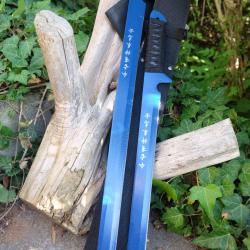 Lot de 2 Sabre Ninja Katana Ep&eacute;e Lame Tanto Lame Acier 3Cr13 Manche Corde Tress&eacute;e Etui Nylon 001