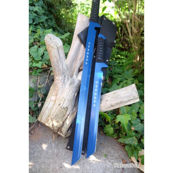 Lot de 2 Sabre Ninja Katana Ep�e Lame Tanto Lame Acier 3Cr13 Manche Corde Tress�e Etui Nylon 001