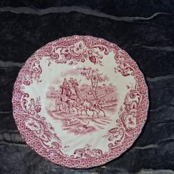 Un petit ravier rond rose sc&egrave;ne de chasse &agrave; courre by Johnson Bros datant des ann&eacute;es 50/60