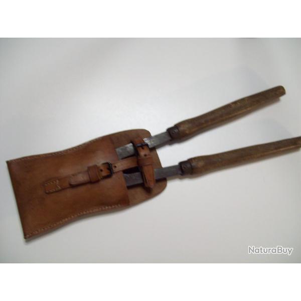 militaria ww2  �tui cuir grande pince coupe barbel� peugeot fr�res 2�me guerre 39/45