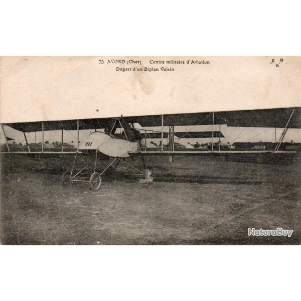 Carte postale Centre militaire d'Aviation D�part d'un Biplan Voisin EM 75 AVORD (Cher) -N�8402