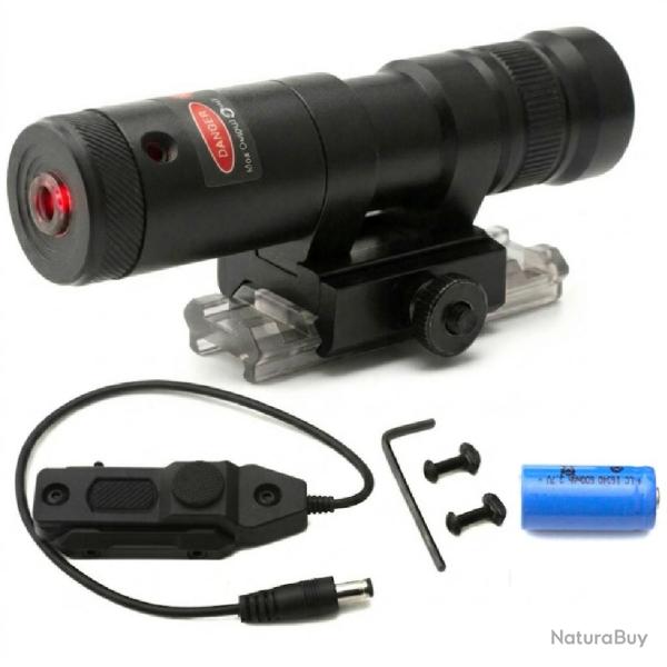 Laser rouge tactique avec switch pour montage sur rail picatinny weaver (pile + chargeur)