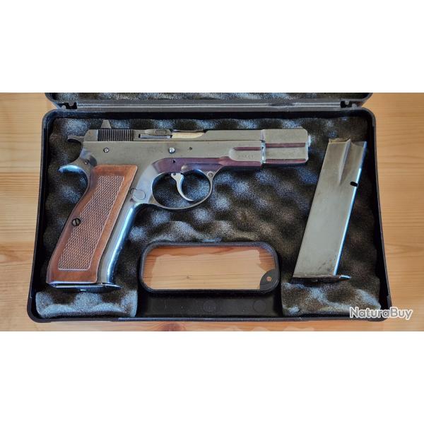 Pistolet CZ 75 9x19 1981 Mono-matricule plaquettes de crosse bois admissible TAR