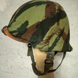 Casque TAP 56 avec couvre casque l&eacute;zard l&eacute;opard &eacute;poque guerre d'Alg&eacute;rie 1954 Casque Mle 51 filet cam