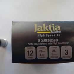LOT DE 100 CARTOUCHES  FOB JAKTIA ACIER CAL 12X70 HIGHT SPEED 32GR BJ N&deg;3