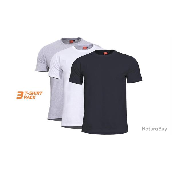 Lot de 3 T-shirts unis Orpheus Pentagon Tactical Coloris Gris Chin�, Blanc, Noir