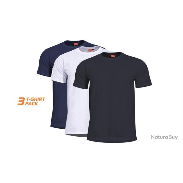 Lot de 3 T-shirts unis Orpheus Pentagon Tactical Coloris Bleu nuit, Blanc, Noir