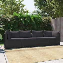 Canap&eacute;s de jardin 4 pcs avec coussins R&eacute;sine tress&eacute;e Noir