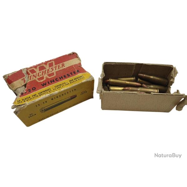 DESTO AMMO - LOT DE 19 CARTOUCHES DE COLLECTION WINCHESTER 25-20WCF AVEC BOITE D'ORIGINE