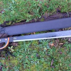 BIG Machette Guide d'Amazonie Lame Acier 3Cr13 Fonction Scie Manche ABS Black Orange Etui Nylon