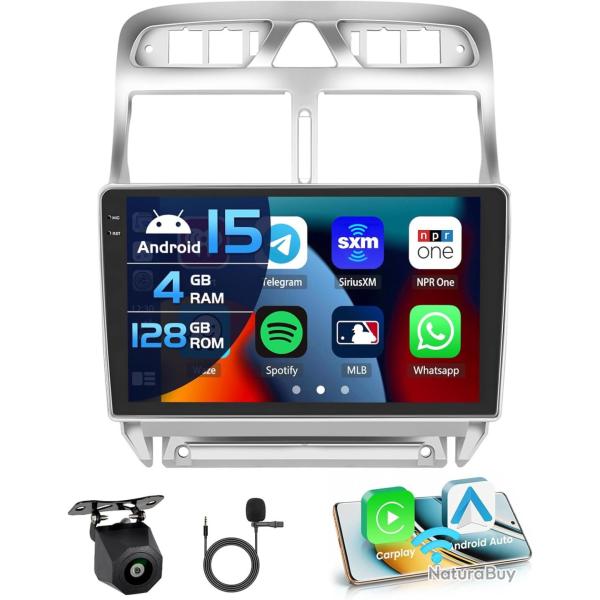 Autoradio 4+128G Android 15 pour Peugeot 307 307CC 307SW 2002-2013, 9'' In-Cell Bildschirm avec sans