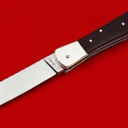 COUTEAU FAIT MAIN * BLOCAGE DE S&Eacute;CURIT&Eacute; &agrave; POMPE * INOX - &Eacute;B&Egrave;NE * Ex UNIQUE Jef Fischer