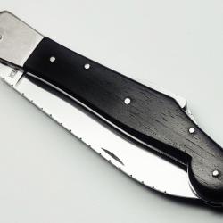 COUTEAU FAIT MAIN * BLOCAGE DE S&Eacute;CURIT&Eacute; &agrave; POMPE * INOX - &Eacute;B&Egrave;NE * Ex UNIQUE Jef Fischer