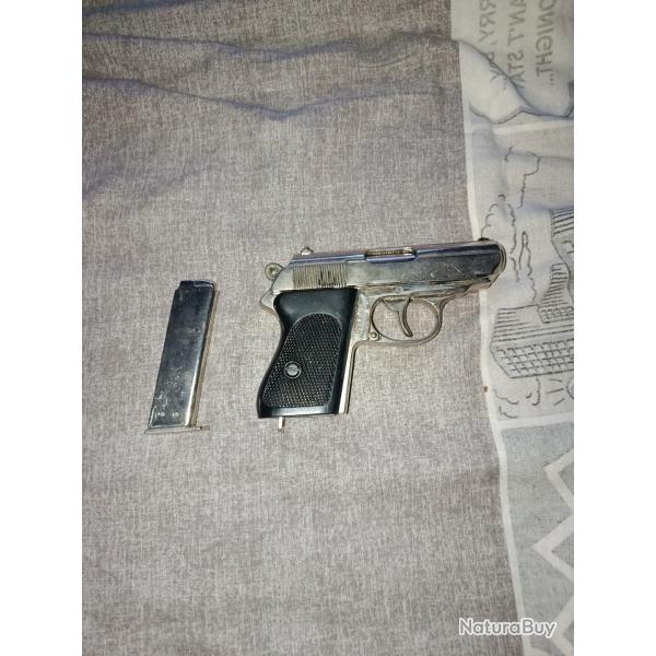 R�plique Collection Walther PPK Chrome / Nickel - Denix (Inerte - �tat Esth�tique Nickel)