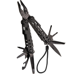 Outil multifonctions Mil-Tec Black LG 9 outils acier 2Cr13 bo&icirc;tier aluminium avec &eacute;tui - Noir