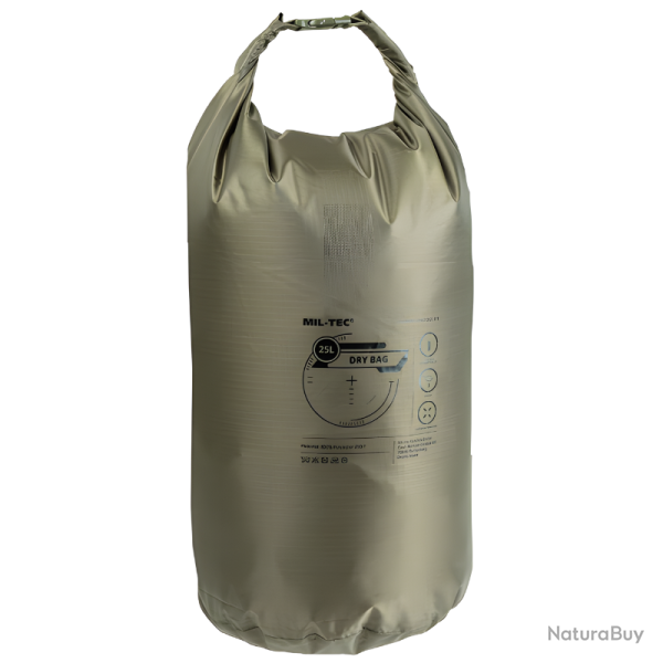 Sac �tanche Mil-Tec Dry Bag 25 litres polyester 210T enduit PU colonne d'eau 5 000 mm - Vert