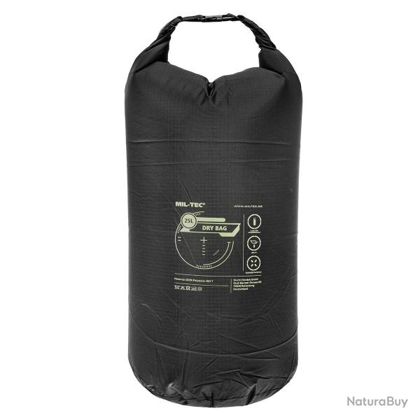 Sac �tanche Mil-Tec Dry Bag 25 litres polyester roll-top - Noir