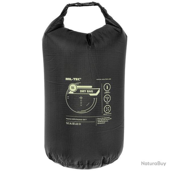 Sac �tanche Mil-Tec Dry Bag 5 litres polyester roll-top ultral�ger - Noir
