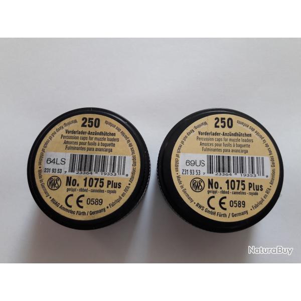 Lot de 2 boites de 250 amorces 1075 RWS Plus