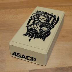 Boite de transport pour munitions 45ACP - Motif: Faucheuse
