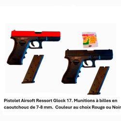R&eacute;plique pistolet Airsoft Ressort Glock 17. Billes caoutchouc de 7-8 mm. Couleur  Rouge et Noir