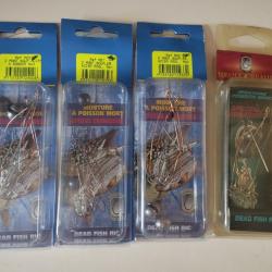LOT P&Ecirc;CHE 8 MONTURES POISSON MORT SPECIAL BROCHET SANDRE TECHNIPECHE NEUVES EMBALLAGES ORIGINES