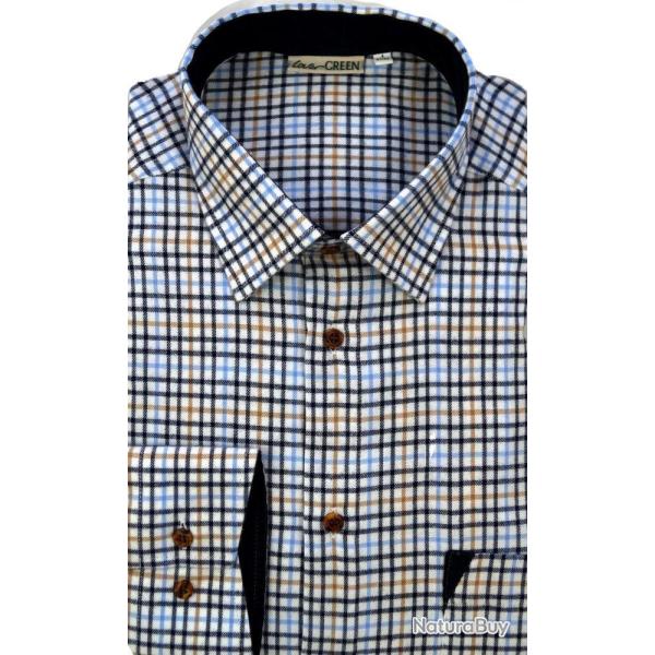 Chemise homme � carreaux bleu ciel et beige - manches longues L