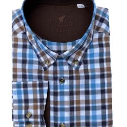 Chemise homme &agrave; carreaux bleu, marine et beige - col boutonn&eacute; L