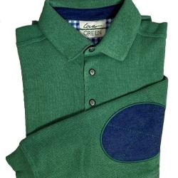 Sweat col boutonn&eacute; vert avec coudi&egrave;res contrast&eacute;es - Made in Portugal L