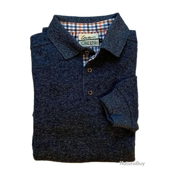 Sweat col boutonn� moulin� bleu gris - Made in Portugal XXXXL