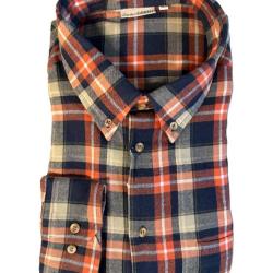 Chemise homme &agrave; carreaux bleu et orange - col boutonn&eacute; XXL