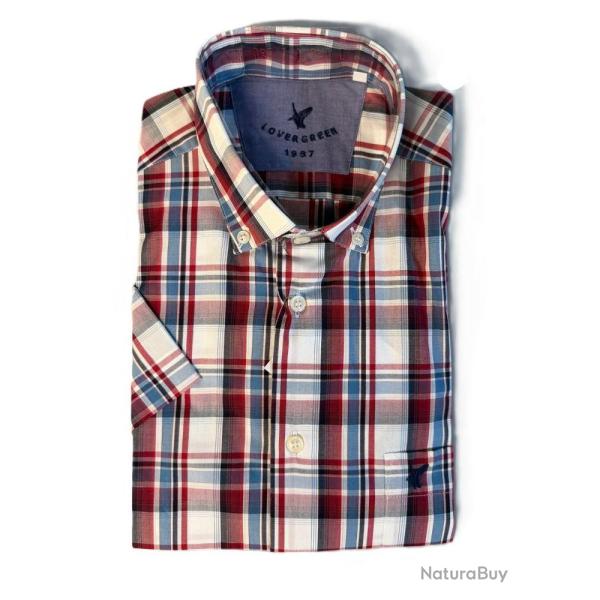 Chemisette homme � carreaux rouge et bleu - col boutonn� M