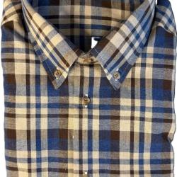 Chemise homme &agrave; carreaux bleu, gris et beige - col boutonn&eacute; L