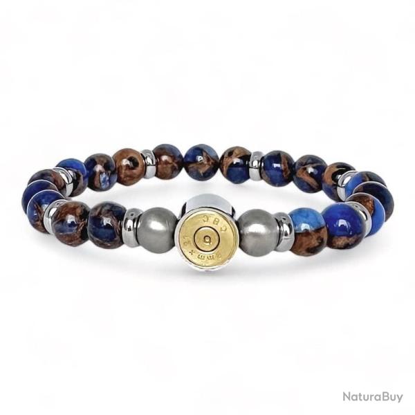 BRACELET ACIER ET PIERRES NATURELLES Tigre bleu, Taille unique