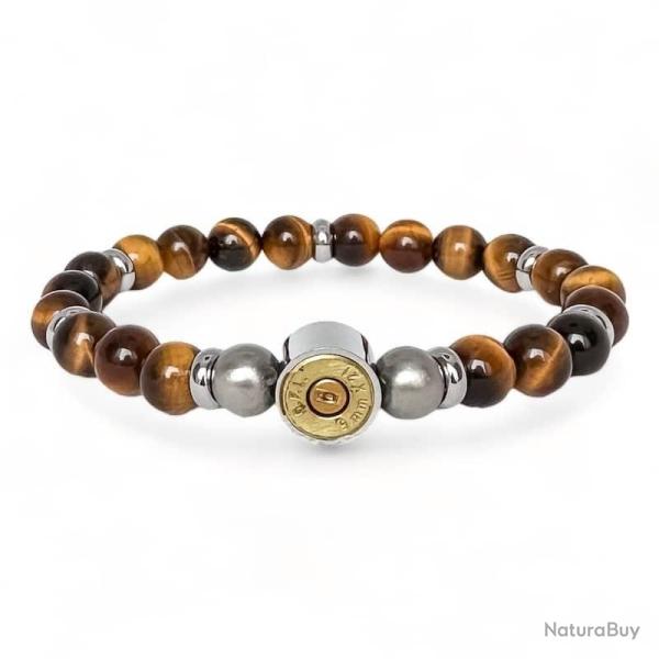 BRACELET ACIER ET PIERRES NATURELLES Tigre, Taille unique