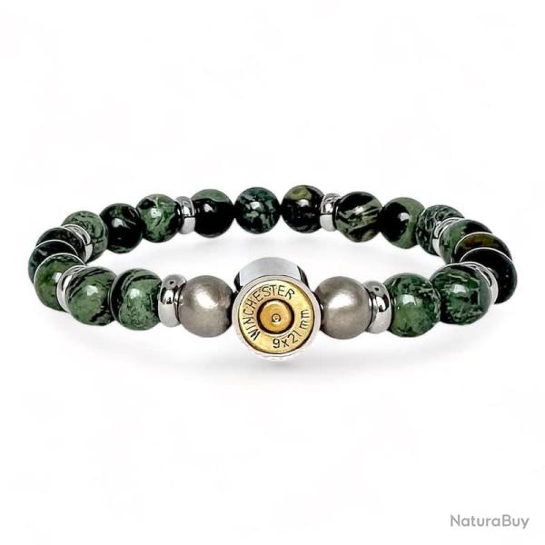 BRACELET ACIER ET PIERRES NATURELLES rhyolite, Taille unique